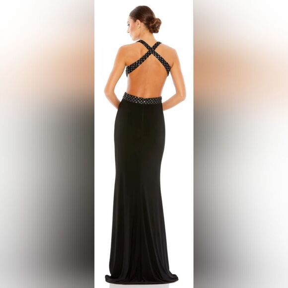 Mac Duggal FLORAL SEQUINED CRISS CROSS BODICE GOWN NWT size 2 black (68166) - Picture 2 of 7